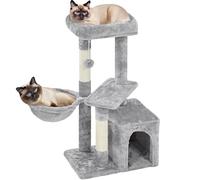 Yaheetech 87 cm Cat Tree for Indoor Cats with Scratching Posts, Light Grey | Multi-Level Cat Tower, Condo, Basket, Large Top Perch, Cat Furniture, 49.5 x 34.5cm Base, FSC-certified