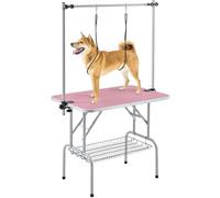 Yaheetech 91cm Pet Dog Grooming Table Height Adjustable Dog Beauty Table for Large Small Dogs w/Storage Basket/Noose Tools 164cm High Pink