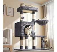 Yaheetech 96 cm Cat Tree with 6 Scratching Posts, Dark Grey | Cat Tower for Indoor Cats, Multi-Level, Large Perch, Cozy Condo, Basket, Dual Base (48.5 x 39.5cm, 24 x 24cm)