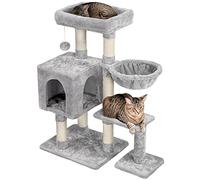 Yaheetech 96cm Cat Tree Tower with Large Perch, 6 Scratching Posts and Cozy Condo for Indoor Cats, Activity Centre Cat House for Large Kittens, Light Grey