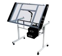 Yaheetech Adjustable Drafting Table Glass Tabletop With Drawers