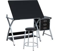 Yaheetech Adjustable Drafting Table With Stool And Drawers Black
