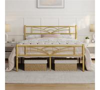 Yaheetech Antique Gold 5Ft King Metal Bed Frame With Cloud-Inspired Design Headboard And Footboard