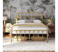 Yaheetech Antique Gold Double Metal Platform Bed Frame With High Headboard And Footboard