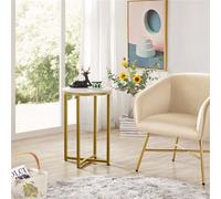 Yaheetech Antique Gold Faux Marble Top Wooden Side Table With X-Shaped Base And Metal Legs