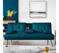 Yaheetech Aqua Blue Fabric Upholstered Convertible Futon Sofa Bed For Small Space
