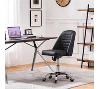Yaheetech Armless Adjustable Desk Chair With Rolling Wheels - Black / Faux Leather