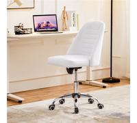 Yaheetech Armless Adjustable Desk Chair With Rolling Wheels - White / Faux Leather