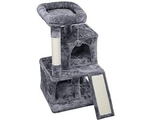 Yaheetech Basic 3-Layer Cat Tree Tower Cat Scratching Post with 2 Condos/2 Perches/Sisal Scratching Board/Furball for Indoor Cats/Kittens, 91cm Dark Grey