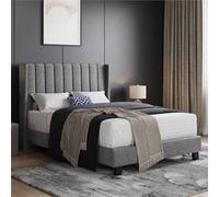 Yaheetech Bed Frame With Channel Tufted Headboard - Light Grey / Double