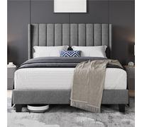 Yaheetech Bed Frame With Channel Tufted Headboard - Light Grey / King