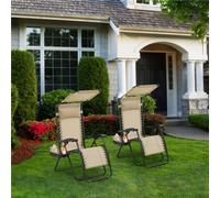 Yaheetech Beige 2Pcs Outdoor Zero Gravity Chair With Sunshade/cupholder