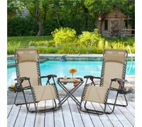 Yaheetech Beige 3Pcs Outdoor Zero Gravity Chairs With Table