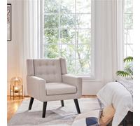 Yaheetech Beige Button Tufted Accent Chair With Solid Wood Legs