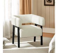 Yaheetech Beige Upholstered Corduroy Barrel Accent Chair With Solid Wood Legs