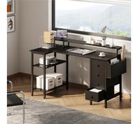 Yaheetech Black 140 Cm L Shaped Wooden Computer Desk With Charging Station & 4 Drawers