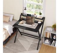 Yaheetech Black 2 Tier Modern Foldable Computer Desk With Monitor Shelf