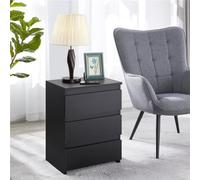 Yaheetech Black 3-Drawer Bedside Table Vertical End Table Large Capacity Nightstand