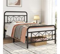 Yaheetech Black 3Ft Single Metal Bed Frame With Diamond Pattern Headboard And Footboard