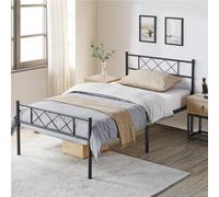 Yaheetech Black 3Ft Single Simple Metal Bed Frame With Cross-Design Headboard & Footboard