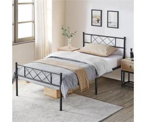Yaheetech Black 3Ft Single Simple Metal Bed Frame With Cross-Design Headboard & Footboard