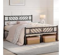 Yaheetech Black 4Ft6 Double Metal Bed Frame With Arrow Design Headboard And Footboard