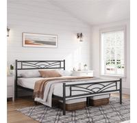 Yaheetech Black 4Ft6 Double Metal Bed Frame With Cloud-Inspired Design Headboard