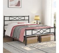 Yaheetech Black 4Ft6 Double Metal Bed Frame With Curved Design Headboard And Footboard