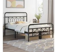 Yaheetech Black 4Ft6 Double Metal Bed Frame With Diamond Pattern Headboard And Footboard