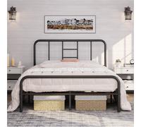 Yaheetech Black 4Ft6 Double Metal Bed Frame With High Headboard Strong Iron Platform Bed For Bedroom