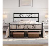Yaheetech Black 4Ft6 Double Metal Bed Frame With Scroll Design Headboard And Footboard