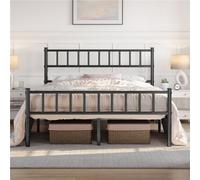 Yaheetech Black 4Ft6 Double Metal Bed Frame With Slatted Headboard And Footboard