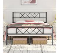 Yaheetech Black 4Ft6 Double Simple Metal Bed Frame With Cross-Design Headboard & Footboard