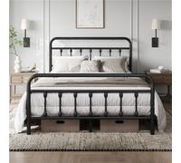 Yaheetech Black 4Ft6 Double Vintage Metal Bed Frame With High Headboard And Footboard