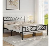 Yaheetech Black 5Ft King Metal Bed Frame With Arrow Design Headboard And Footboard