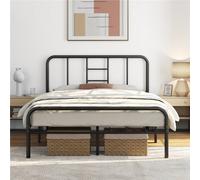 Yaheetech Black 5Ft King Metal Bed Frame With High Headboard Strong Iron Platform Bed For Bedroom