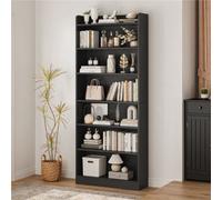 Yaheetech Black Adjustable 7-Layer Open Shelf Bookshelf With Top Open Compartment