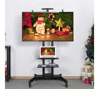 Yaheetech Black Adjustable Mobile Tv Stand With Wheels And 3-Tier Shelves