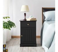 Bedside Table with Drawer and Slatted Door - Black
