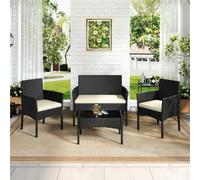 Yaheetech Black/beige 4 Pieces Outdoor Reception Set With Tempered Glass Tabletop