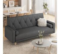 Yaheetech Black Button-Tufted Fabric 3-Seater Convertible Sofa Bed With 2 Bolster Pillows