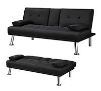 Yaheetech Black Convertible 2 Seater Upholstered Click Clack Sofa Bed