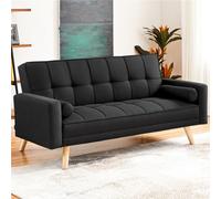 Yaheetech Black Fabric Upholstered 3 Seater Convertible Sofa Bed With Armrests And 2 Bolster Pillows