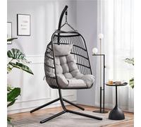 Yaheetech Black Foldable Pe Rattan Hanging Chair With Cushion & Pillow & Rain Cover For Garden