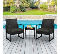 Yaheetech Black/grey 3-Piece Patio Set Rattan Chairs And Table