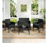 Yaheetech Black/grey 4Pcs Patio Rattan Sofa & Table Suite With Tempered-Glass Tabletop