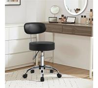 Yaheetech Black Height Adjustable Faux Leather Round Rolling Stool With Backrest