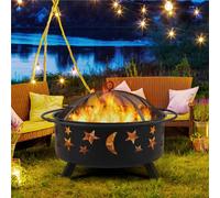 Yaheetech Black Iron Round Fire Pit With Stars Moons Pattern