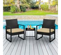 Yaheetech Black/khaki 3-Piece Patio Set Rattan Chairs And Table