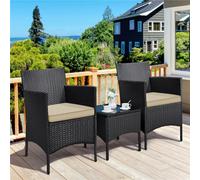 Yaheetech Black/khaki 3-Piece Wicker Furniture Set Chairs And Table